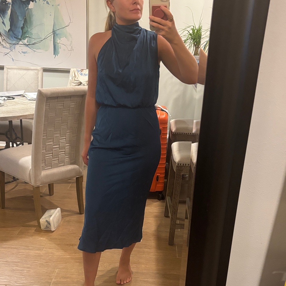 Elegant Blue Halter Neck Dress
